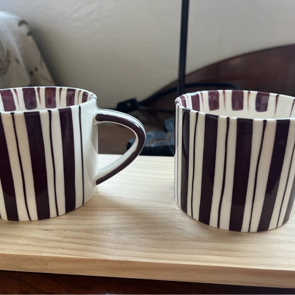 Noon & Moon Cherry Lacquer Stripe Coffee Tea Mug Cup Set Of 2
